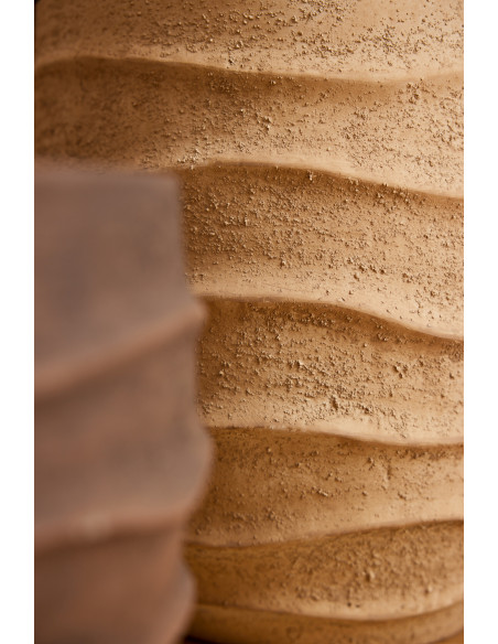 Cache-pot extérieur design Vagues Rond D 24 cm Ciment Fibre Beige Stratona 