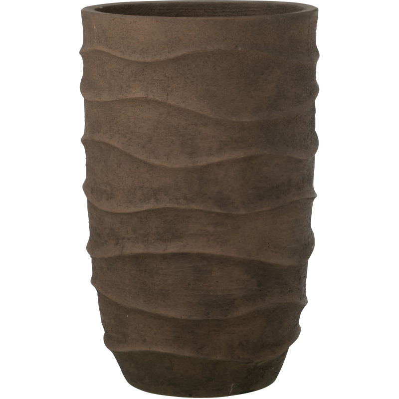 Cache-pot extérieur design Vagues Haut H 53 cm Ciment Fibre Marron Stratona 