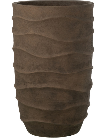 Cache-pot extérieur design Vagues Haut H 53 cm Ciment Fibre Marron Stratona 
