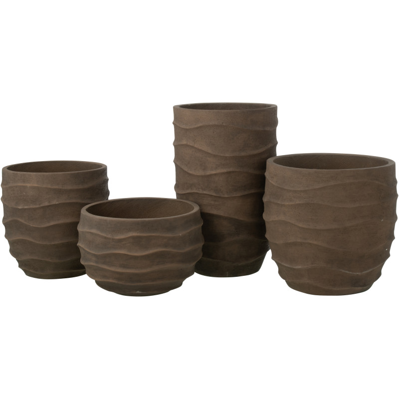 Cache-pot extérieur design Vagues Haut H 53 cm Ciment Fibre Marron Stratona 