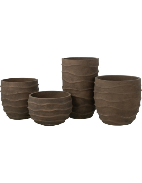 Cache-pot extérieur design Vagues Haut H 53 cm Ciment Fibre Marron Stratona 
