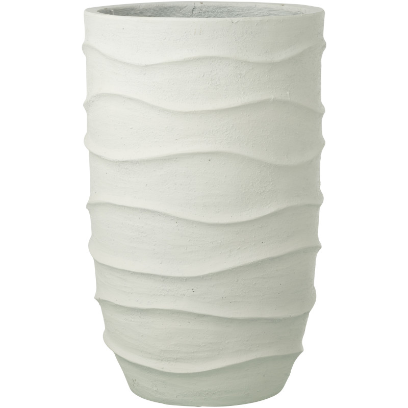 Cache-pot extérieur design Vagues Haut H 53 cm Ciment Fibre Blanc Stratona 