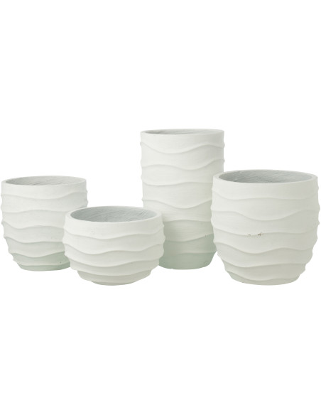 Cache-pot extérieur design Vagues Haut H 53 cm Ciment Fibre Blanc Stratona 