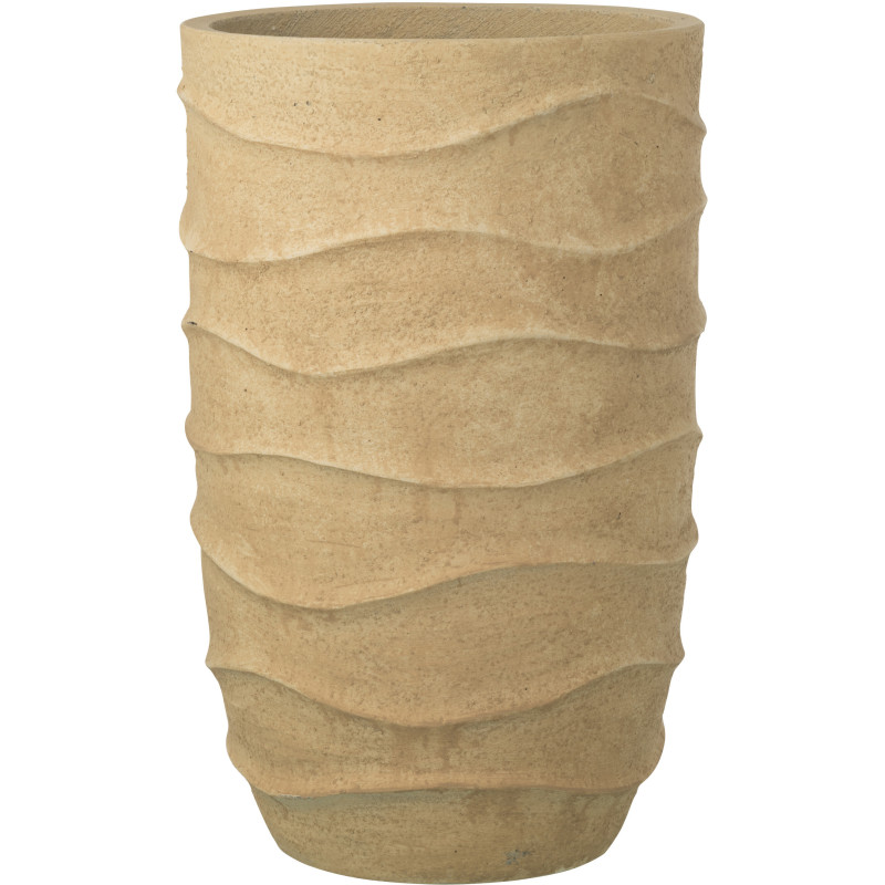 Cache-pot extérieur design Vagues Haut H 53 cm Ciment Fibre Beige Stratona 