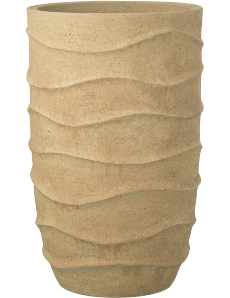 Cache-pot extérieur design Vagues Haut H 53 cm Ciment Fibre Beige Stratona 