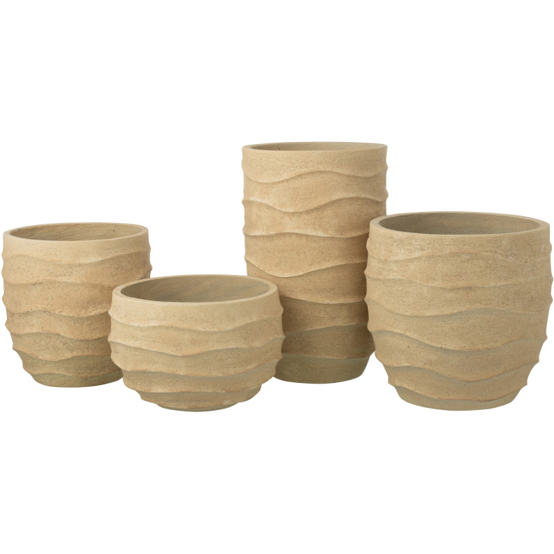 Cache-pot extérieur design Vagues Haut H 53 cm Ciment Fibre Beige Stratona 