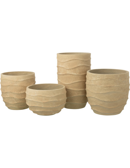 Cache-pot extérieur design Vagues Haut H 53 cm Ciment Fibre Beige Stratona 