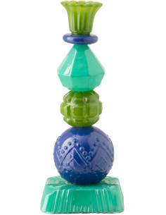 Bougeoir design tropical chic H 23 cm Verre Bleu Vert Zéphara 