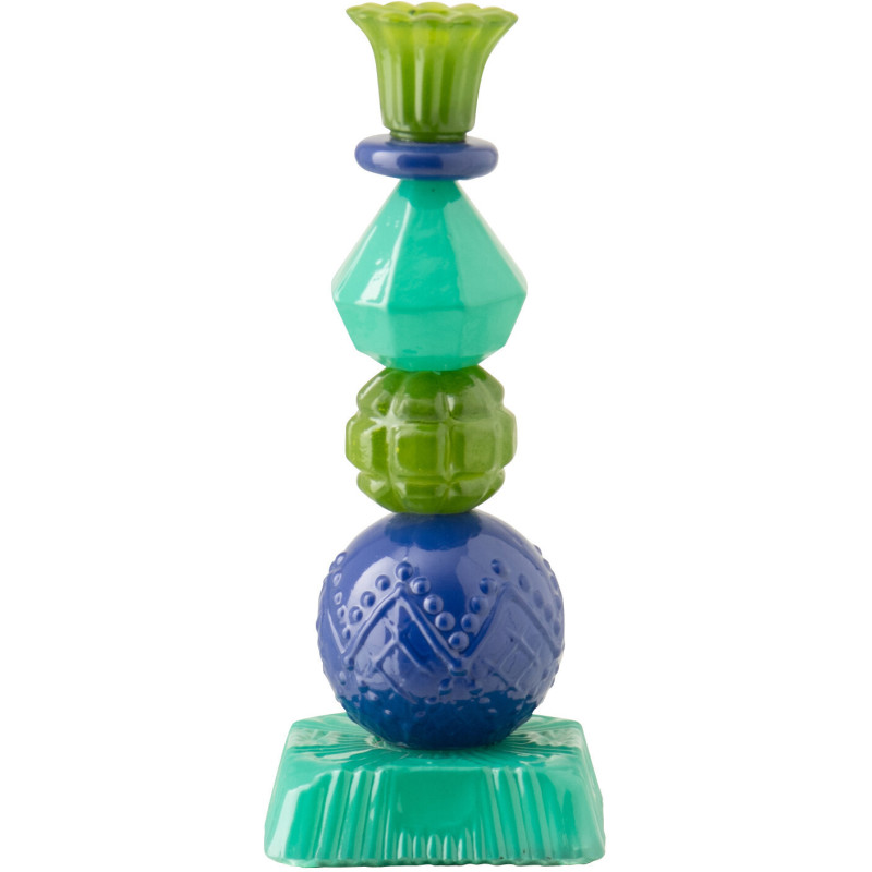 Bougeoir design tropical chic H 23 cm Verre Bleu Vert Zéphara 