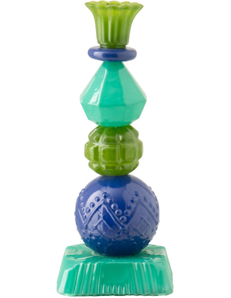 Bougeoir design tropical chic H 23 cm Verre Bleu Vert Zéphara 