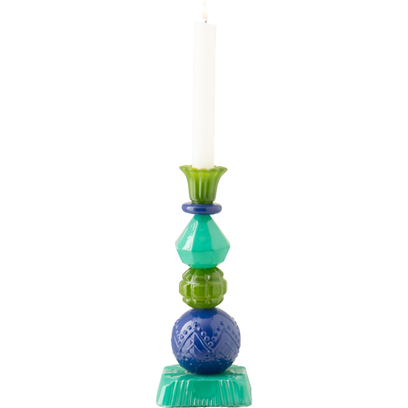 Bougeoir design tropical chic H 23 cm Verre Bleu Vert Zéphara 