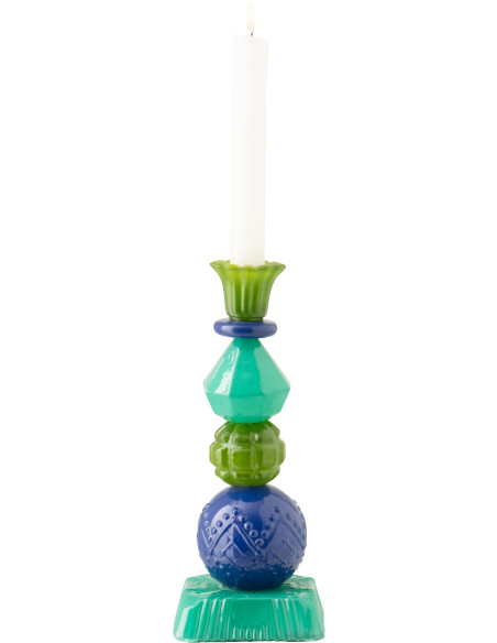 Bougeoir design tropical chic H 23 cm Verre Bleu Vert Zéphara 
