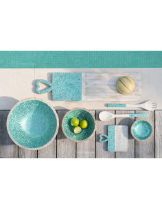 Bol style style méditerranéen Rond 15 cm Bois de manguier Naturel Turquoise Mosaïque Kalanka 