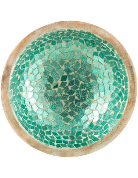 Bol style style méditerranéen Rond 15 cm Bois de manguier Naturel Turquoise Mosaïque Kalanka 