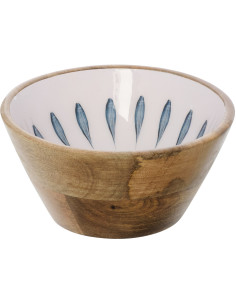 Bol japandi Rond 15 cm Bois de manguier Blanc Bleu foncé Naturel Kizuna 