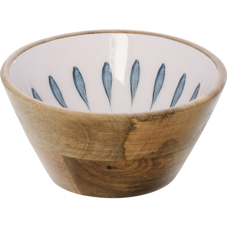 Bol japandi Rond 15 cm Bois de manguier Blanc Bleu foncé Naturel Kizuna 