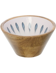 Bol japandi Rond 10 cm Bois de manguier Blanc Bleu foncé Naturel Kizuna 
