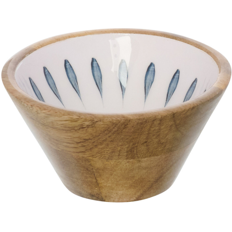 Bol japandi Rond 10 cm Bois de manguier Blanc Bleu foncé Naturel Kizuna 