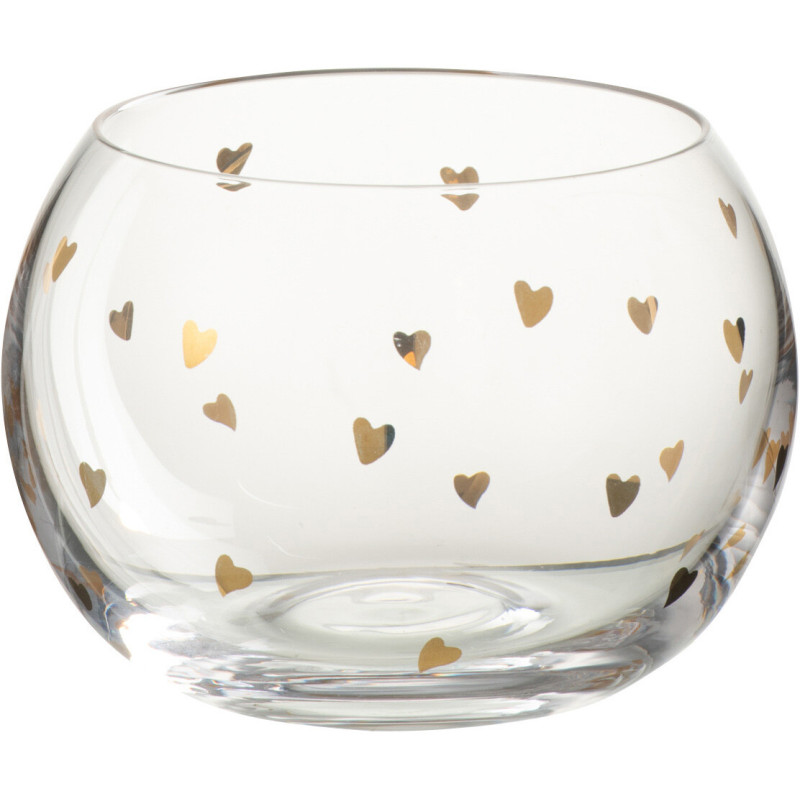 Bol apéritif romantique chic Rond 10 cm Verre Transparent Motif coeurs Doré Amorissia 