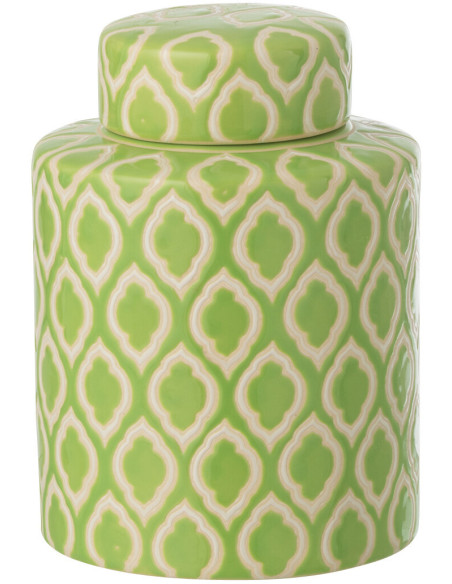 Boîte déco style art déco H 19 cm Porcelaine Vert Blanc Motif graphique Cloréa 
