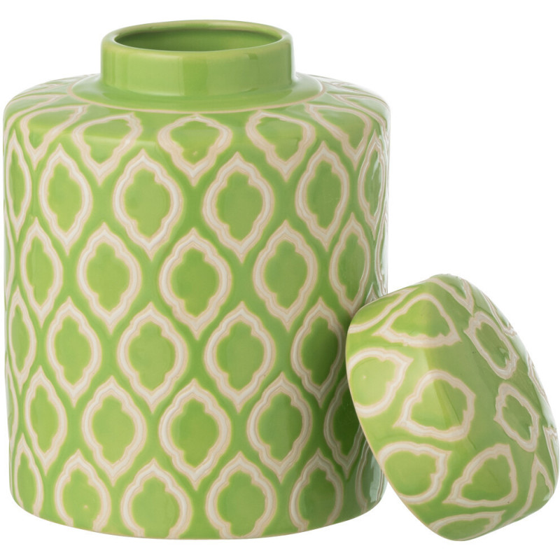 Boîte déco style art déco H 19 cm Porcelaine Vert Blanc Motif graphique Cloréa 