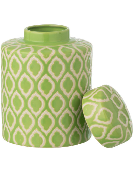 Boîte déco style art déco H 19 cm Porcelaine Vert Blanc Motif graphique Cloréa 