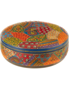 Boite de rangement déco indienne Ronde 26 cm Bois de manguier Multicolore Delhi 