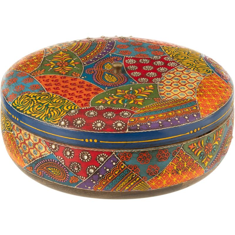 Boite de rangement déco indienne Ronde 26 cm Bois de manguier Multicolore Delhi 