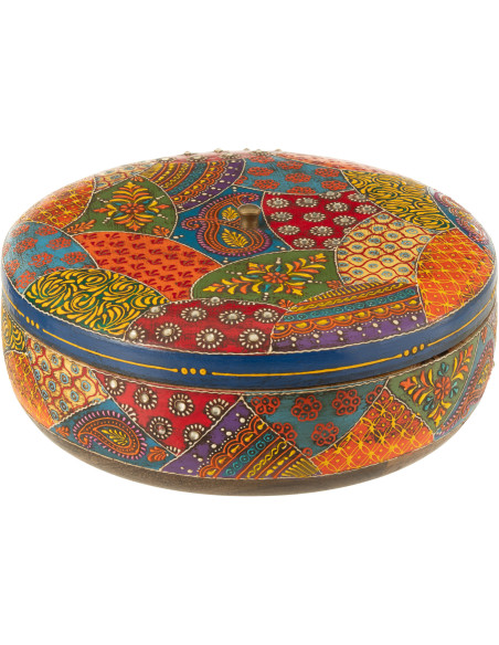 Boite de rangement déco indienne Ronde 26 cm Bois de manguier Multicolore Delhi 