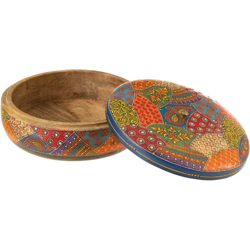 Boite de rangement déco indienne Ronde 26 cm Bois de manguier Multicolore Delhi 