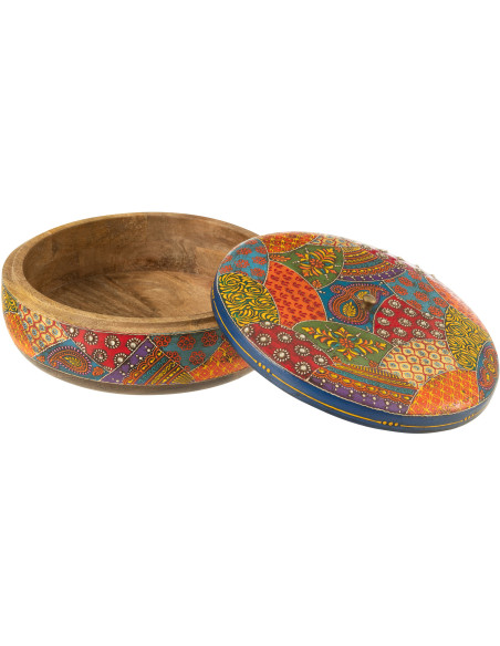 Boite de rangement déco indienne Ronde 26 cm Bois de manguier Multicolore Delhi 