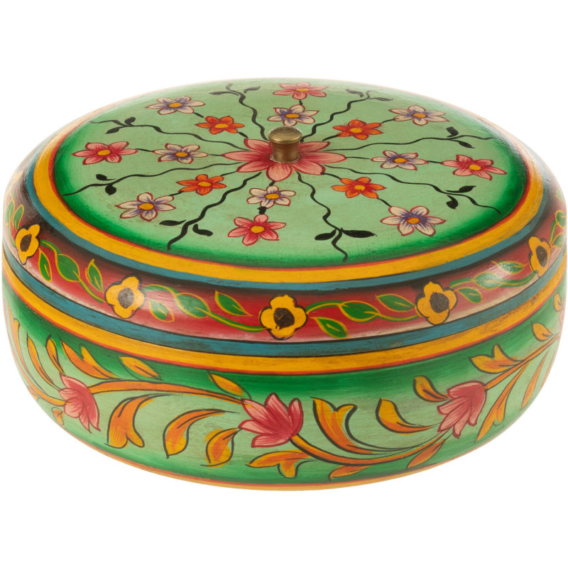 Boite de rangement déco indienne Ronde 20 cm Bois de manguier Multicolore Mumbai 