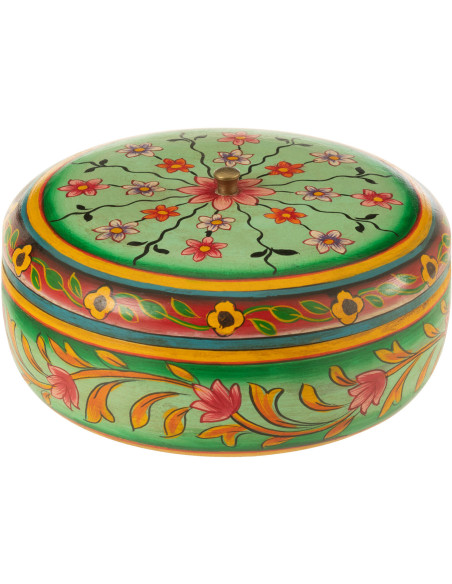 Boite de rangement déco indienne Ronde 20 cm Bois de manguier Multicolore Mumbai 