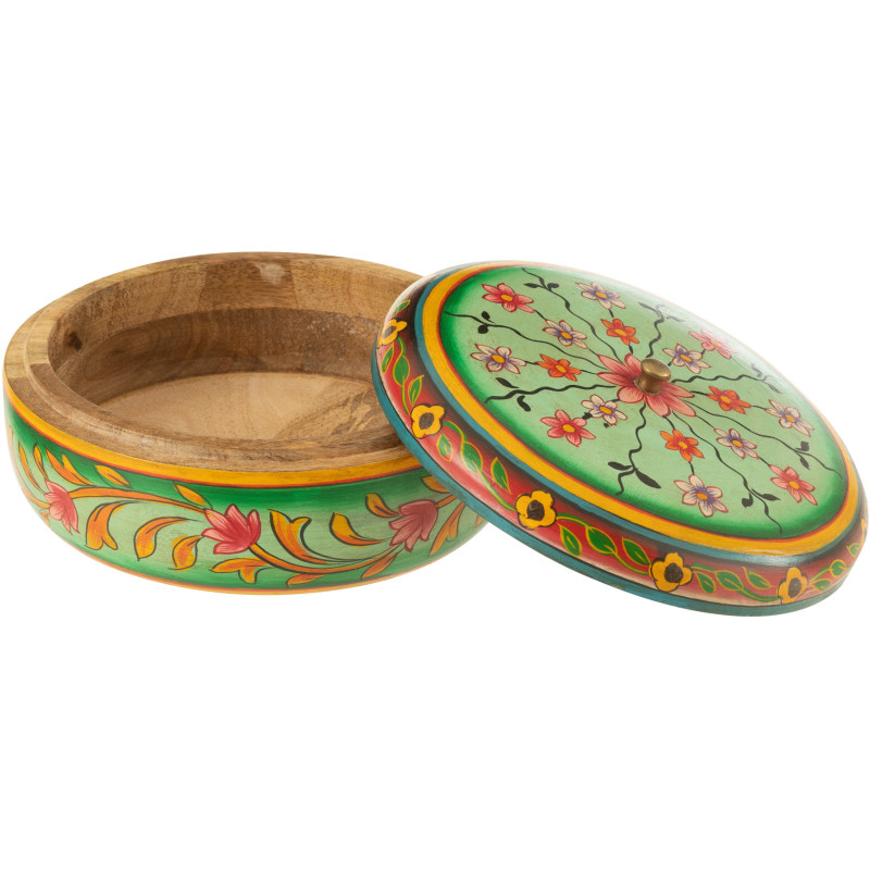 Boite de rangement déco indienne Ronde 20 cm Bois de manguier Multicolore Mumbai 