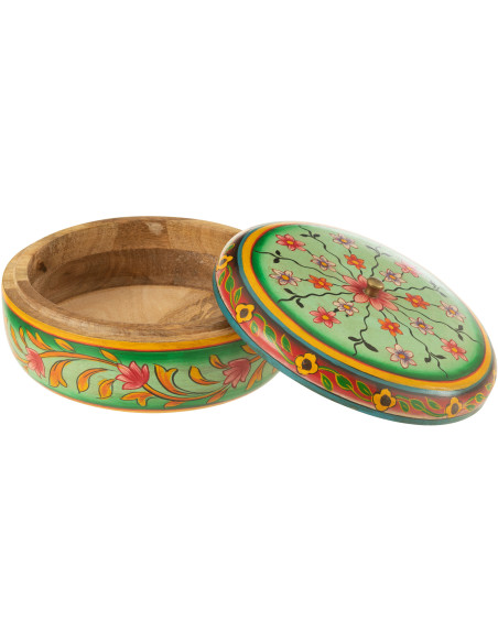 Boite de rangement déco indienne Ronde 20 cm Bois de manguier Multicolore Mumbai 