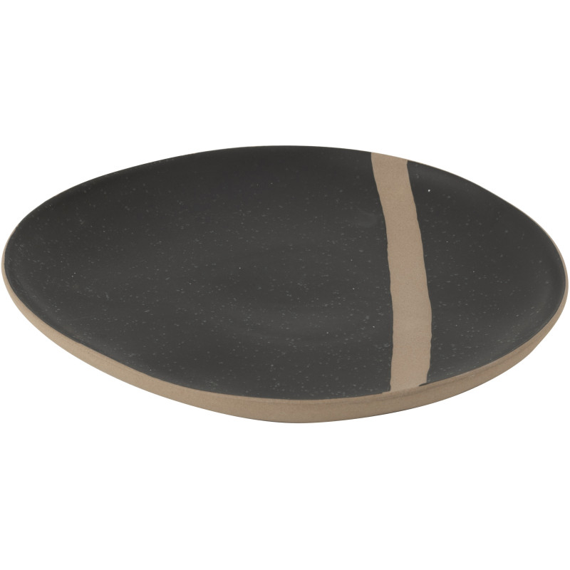 Assiette plate Japandi chic Organique 27 cm Céramique Noir Taupe Kuroki 