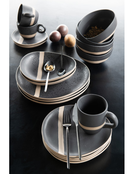 Assiette plate Japandi chic Organique 27 cm Céramique Noir Taupe Kuroki 