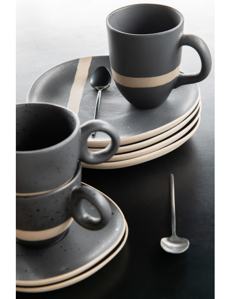 Assiette à dessert plate Japandi chic Organique 21 cm Céramique Noir Taupe Kuroki 