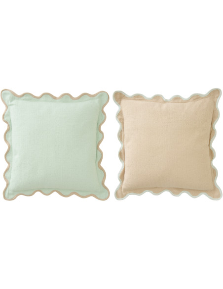 Lot de 2 Coussins ondulés style bord de mer Carré 45x45 Coton Bleu clair Beige Almorénia