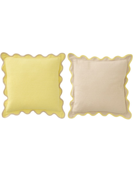 Lot de 2 Coussins ondulés style bord de mer Carré 45x45 Coton Jaune Beige Almorénia