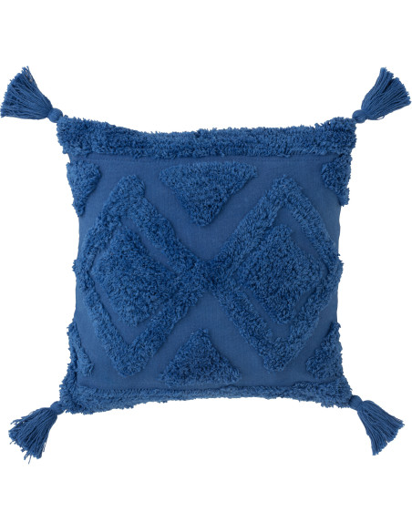Coussin bohème chic Carré 45x45 Coton Bley Avec pompons Blueny
