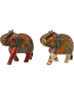 Lot de 2 Statuettes déco Éléphants indiens H 15 cm Bois...
