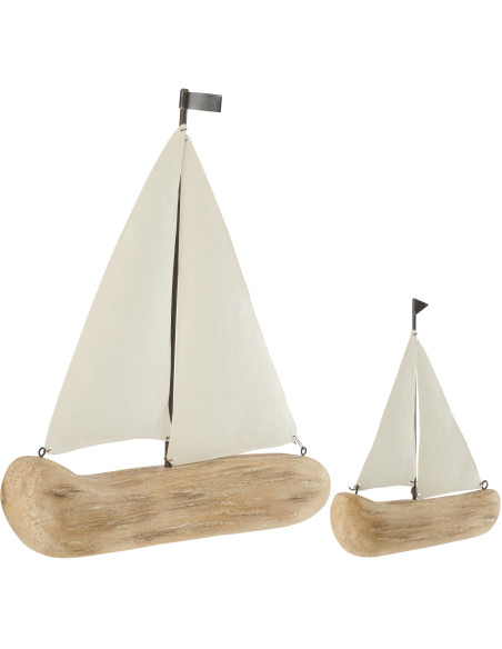 Voilier déco bord de mer H 31 cm Bois de paulownia Bleu clair Blanc Naturel Nautina