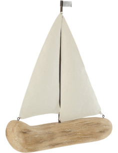 Voilier déco bord de mer H 31 cm Bois de paulownia Bleu...