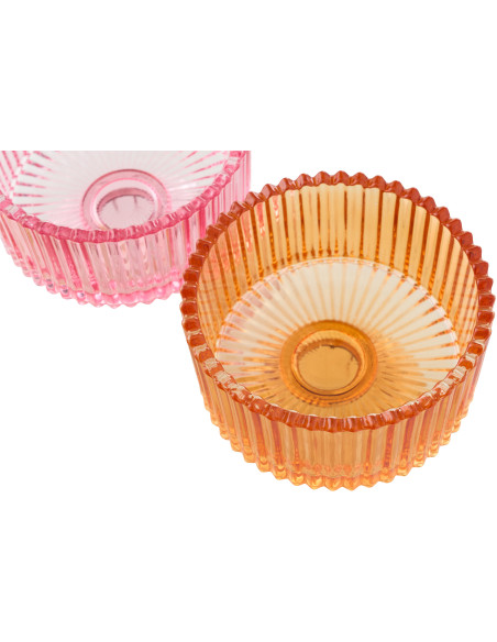 Lot de 3 Photophores sur pied Verre Jaune Rose Orange Luminadia