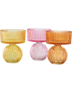 Lot de 3 Photophores sur pied Verre Jaune Rose Orange...