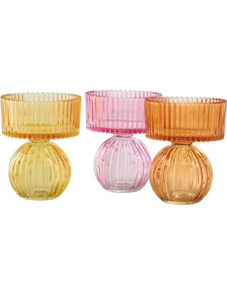Lot de 3 Photophores sur pied Verre Jaune Rose Orange Luminadia
