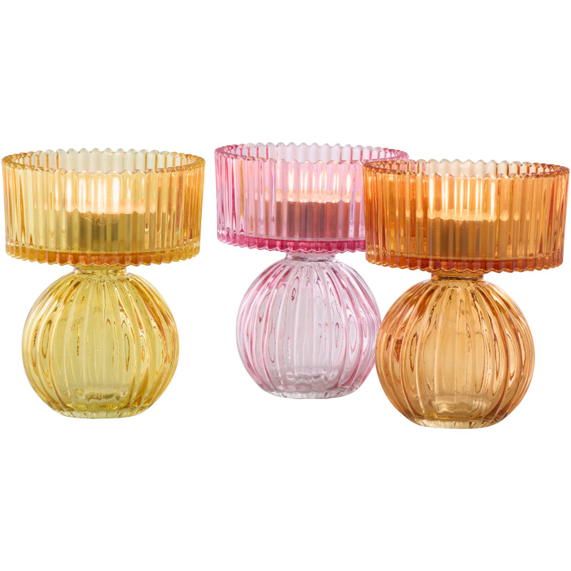 Lot de 3 Photophores sur pied Verre...