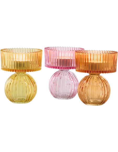 Lot de 3 Photophores sur pied Verre Jaune Rose Orange Luminadia