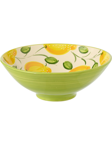 Grand Saladier style méditerranéen Rond 40 cm Céramique Vert Jaune Motif citrons Zest